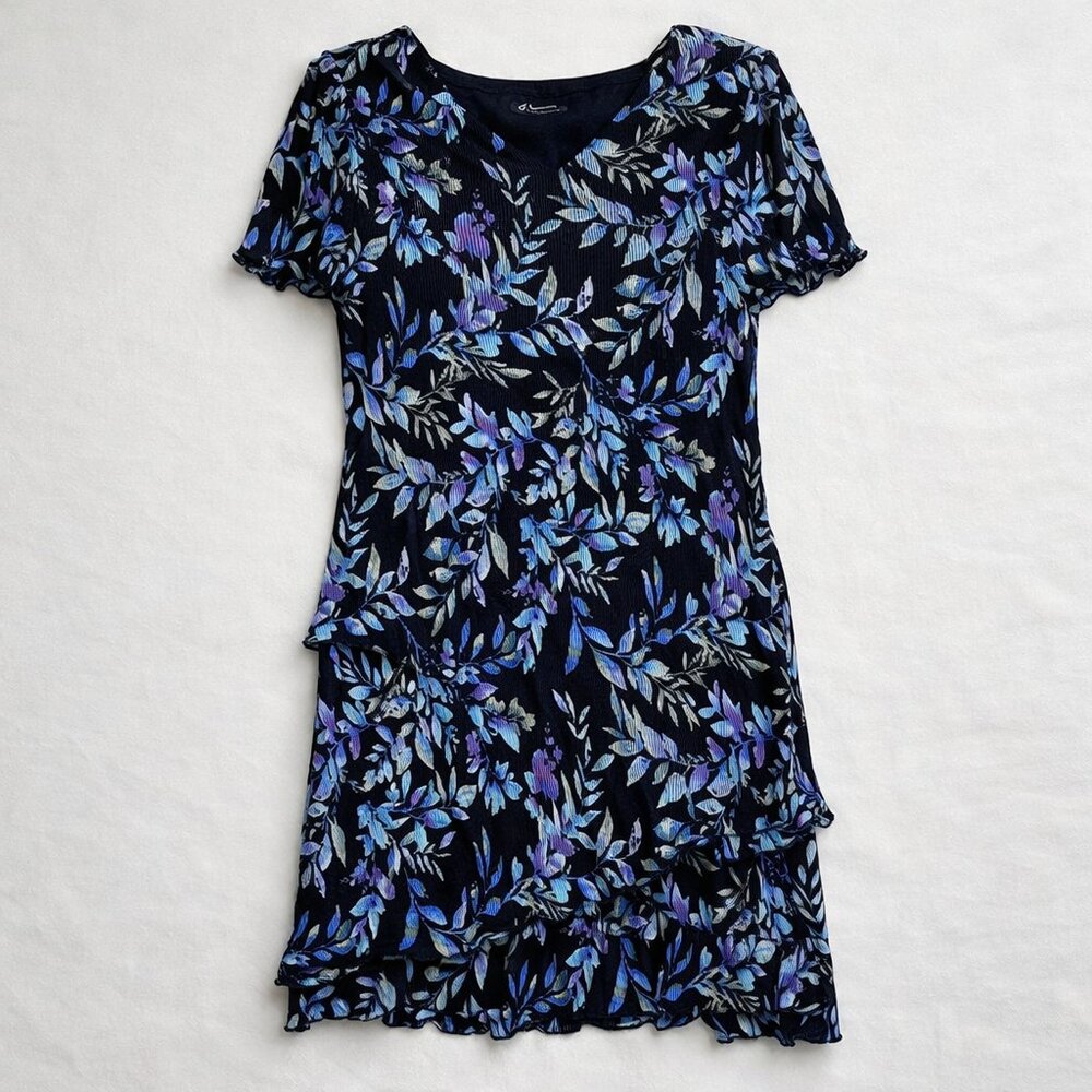 Studio Connection 80s Vintage-Style Black Floral Short Sleeve Midi Dress Size 10